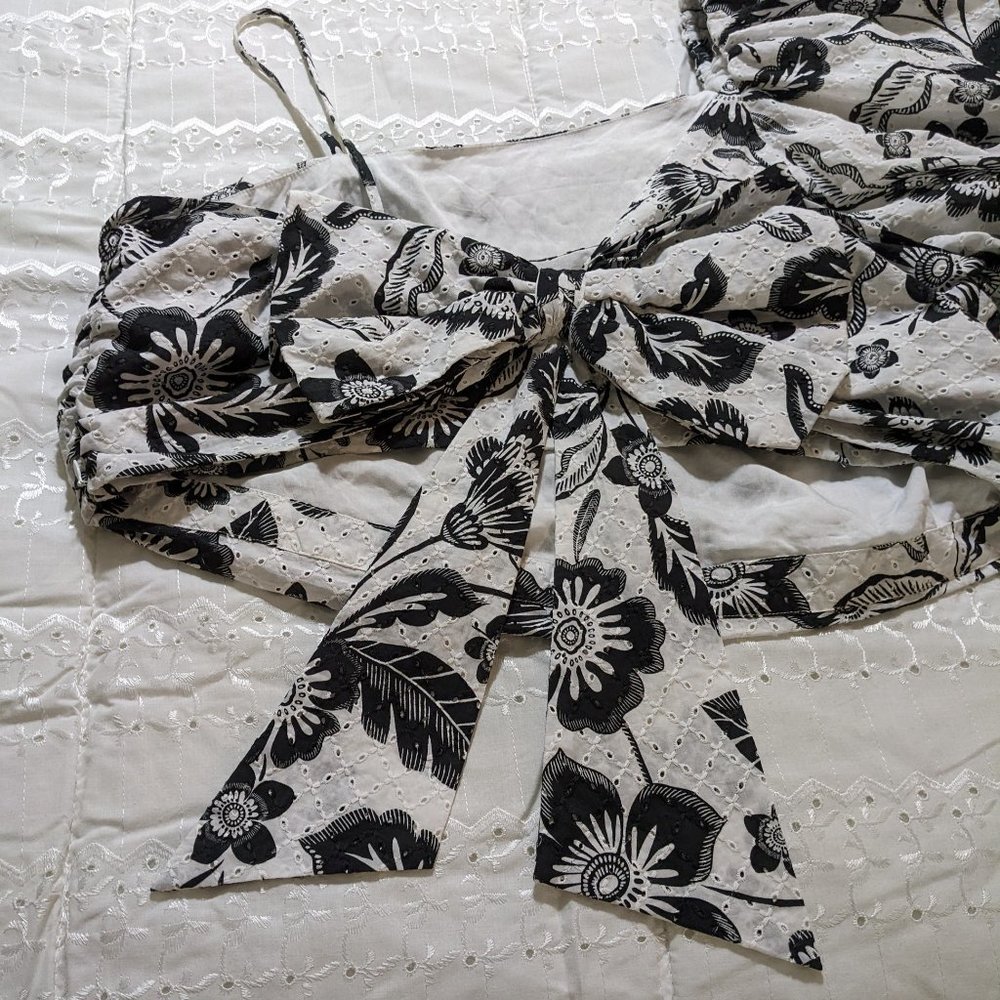 Anthropologie Maeve Black White Floral Eyelet One Shoulder Bow Back Blouse - 20W - Picture 9 of 14